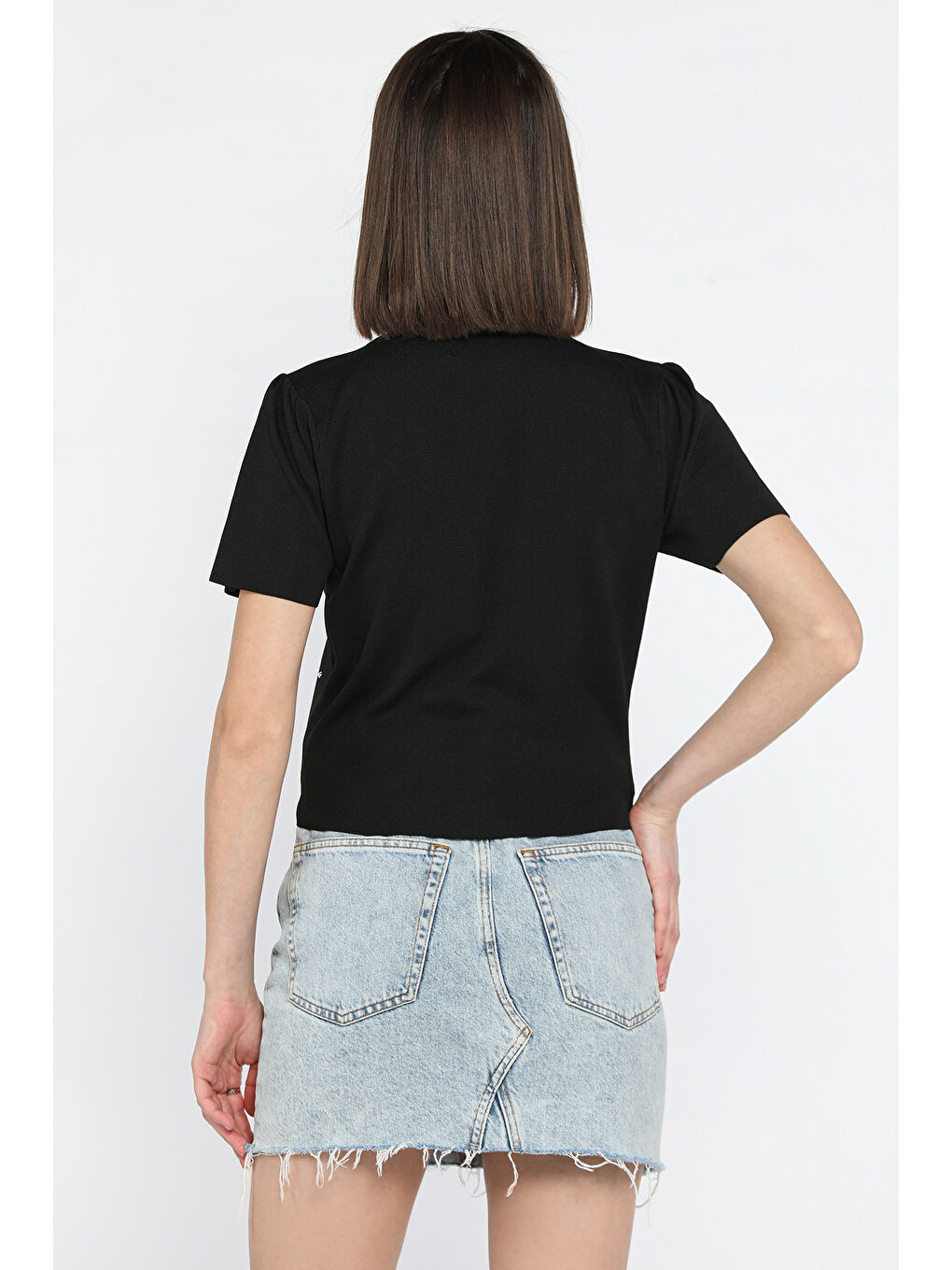 Siyah Omuz Pileli Taş Detaylı Kadın Triko Bluz-3