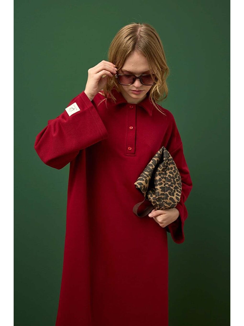 Bordo 3 İplik Yakalı Elbise-2