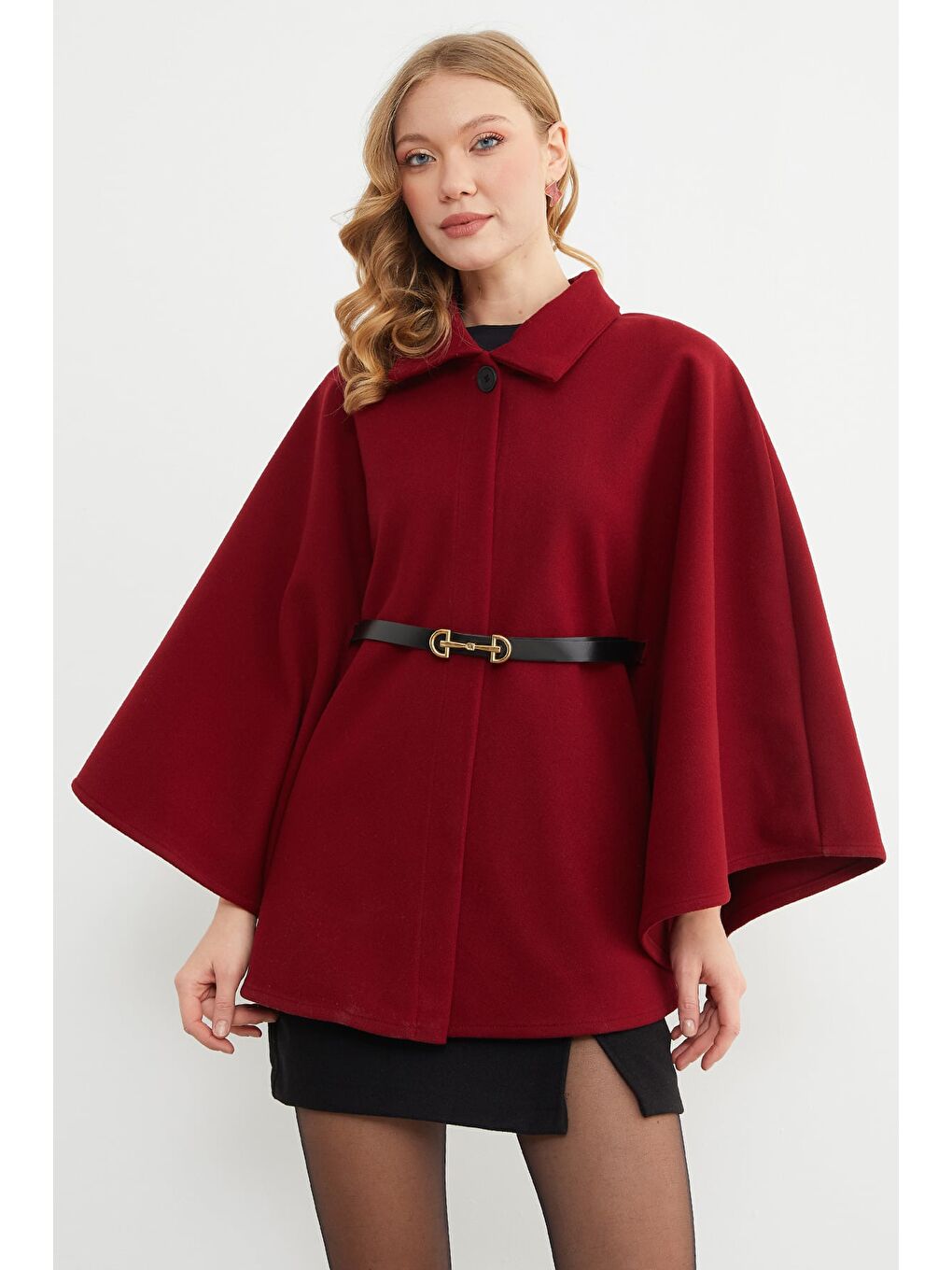 Bordo Kemerli Polo Yaka Kaşe Panço-1