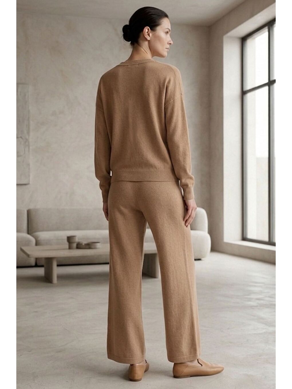 Ekru Kadın Triko Hırka Pantolon İkili Takım-3