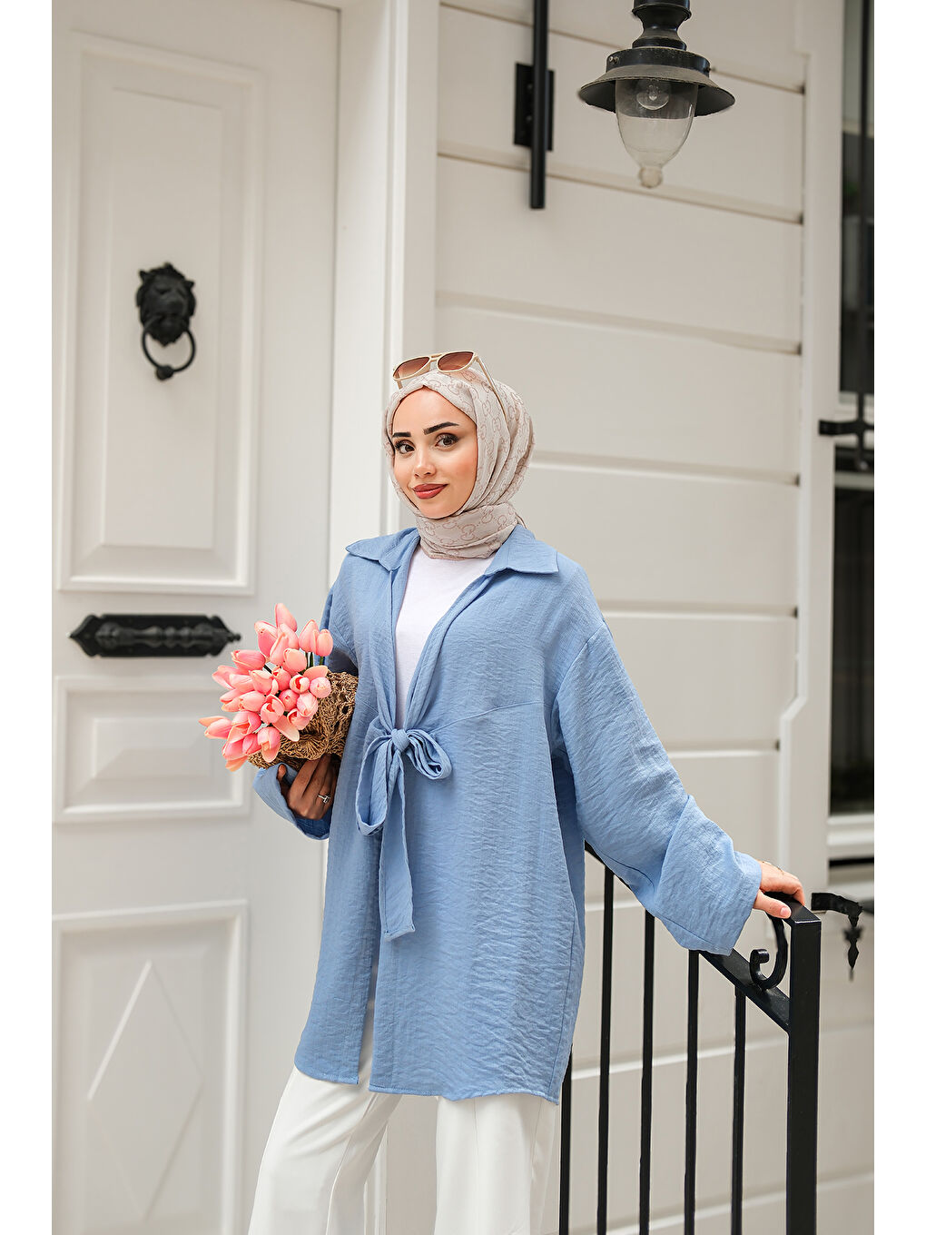 Kadın Önden Bağlamalı Ceket Mavi