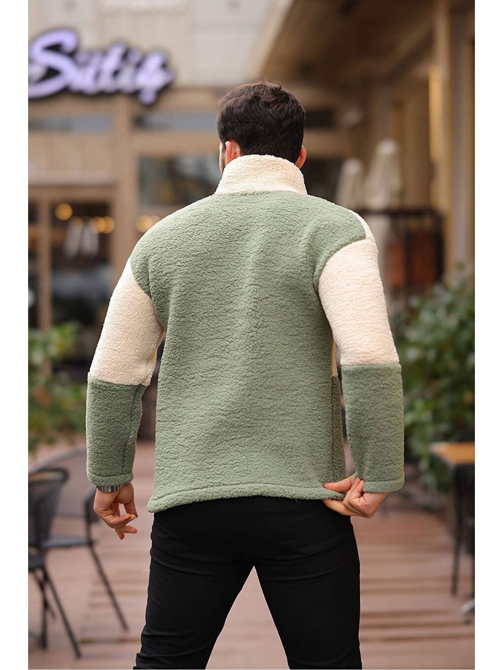 Karışık Yarım Fermuarlı Çift Renk Pelüş Sweatshirt-2
