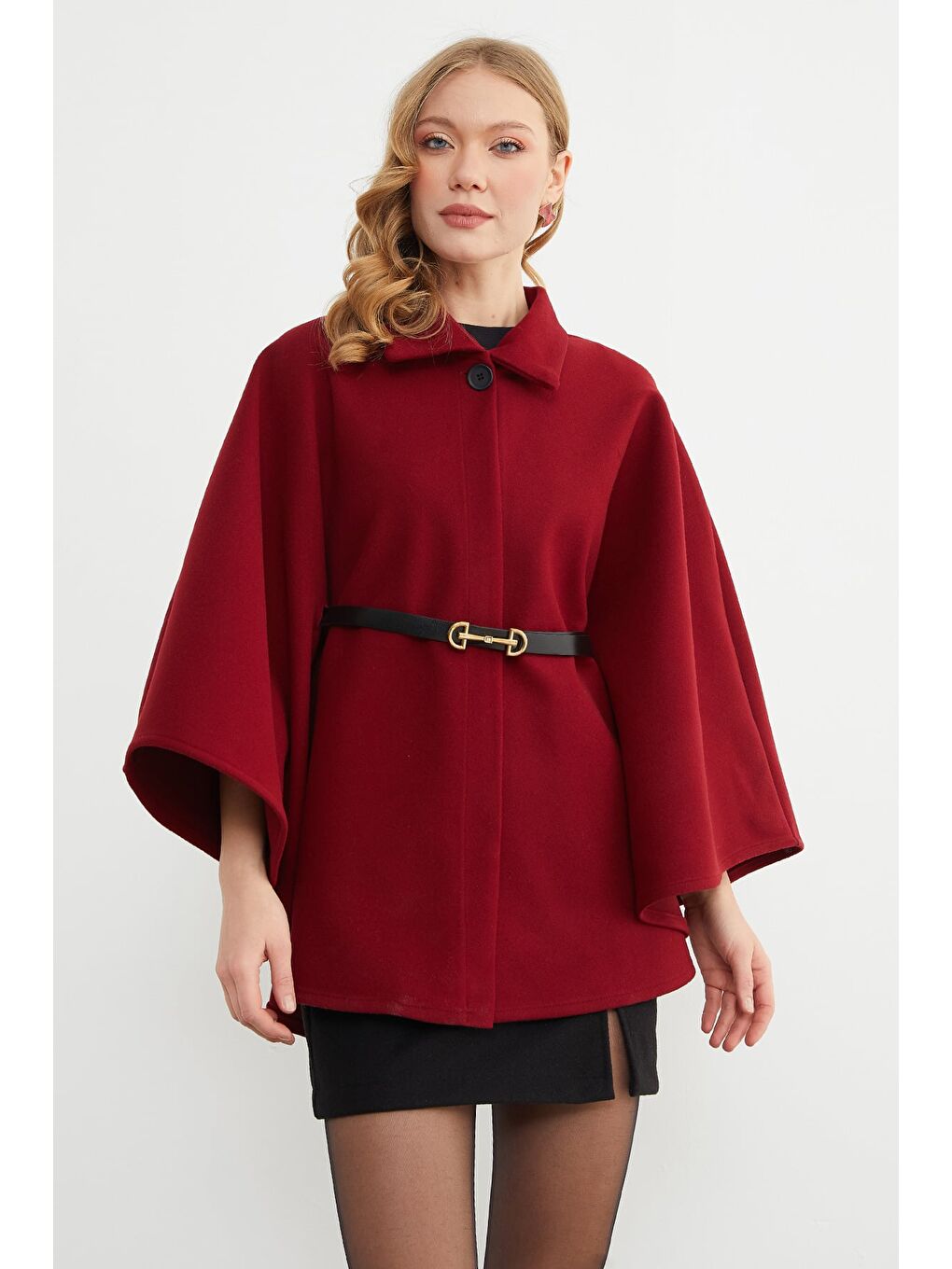 Bordo Kemerli Polo Yaka Kaşe Panço-2