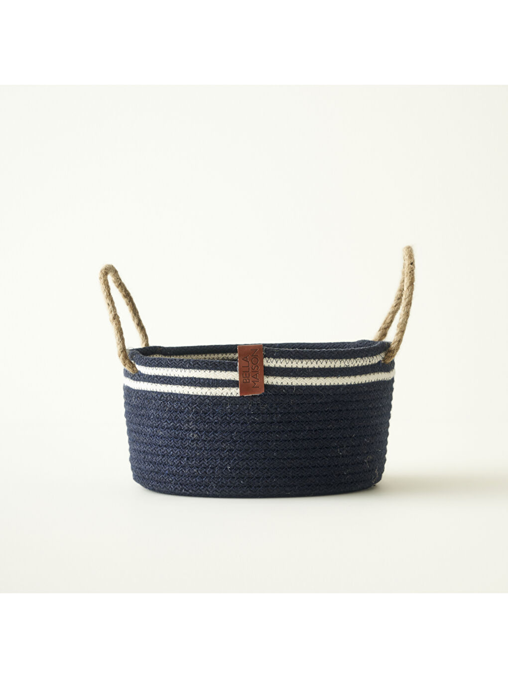 %100 Pamuk Valesa Hasır Kulplu Sepet Lacivert (21x21x11 cm)
