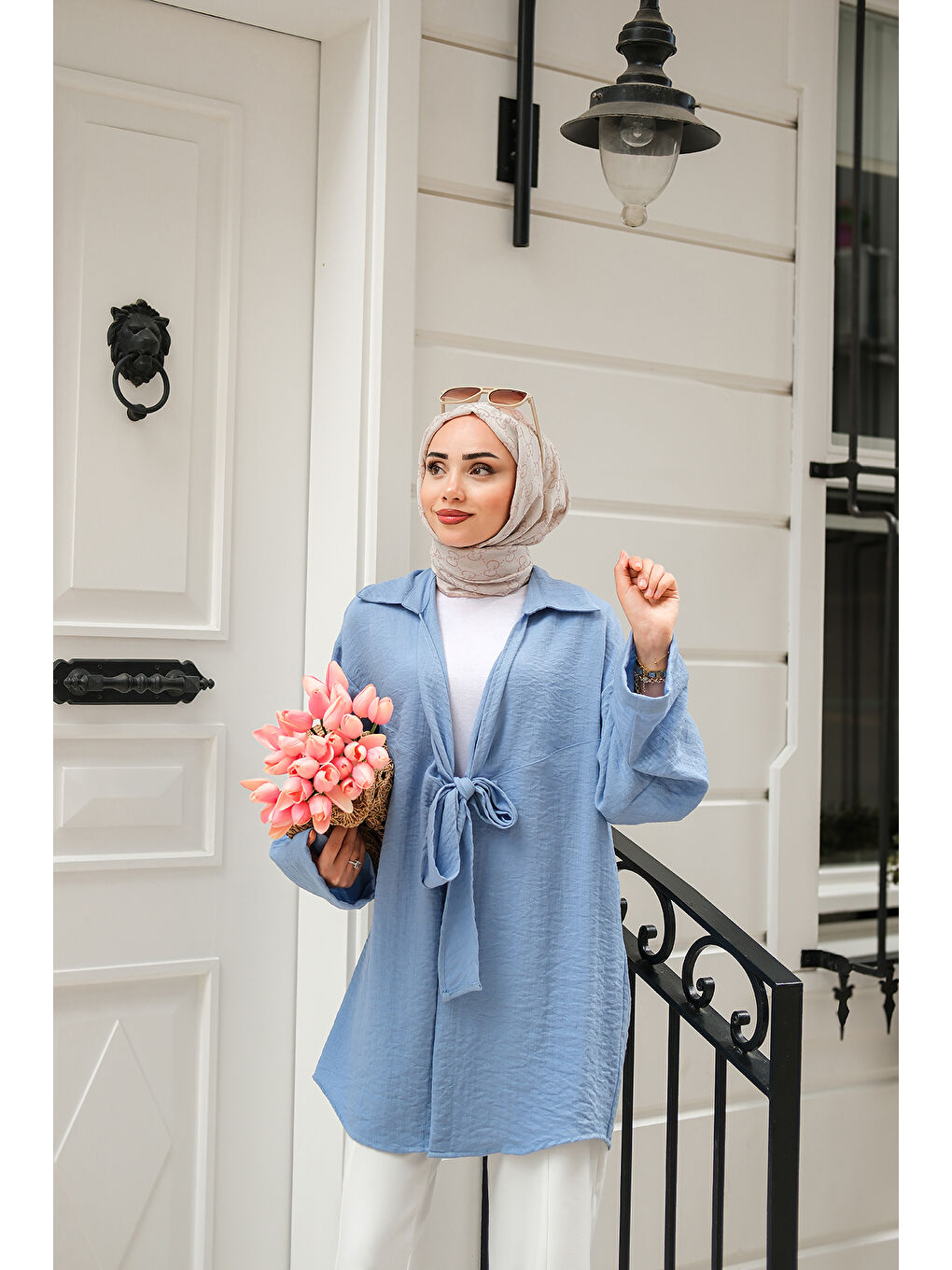 Kadın Önden Bağlamalı Ceket Mavi-1