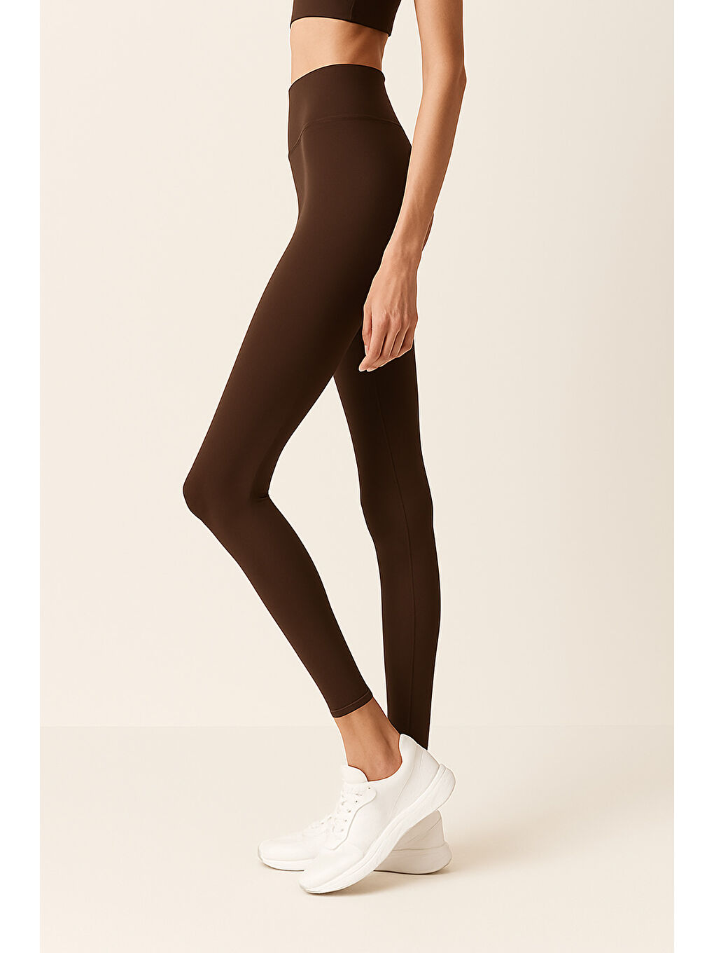 Kahverengi Kadın Yüksek Bel Toparlayıcı Tam Boy Spor Tayt-1