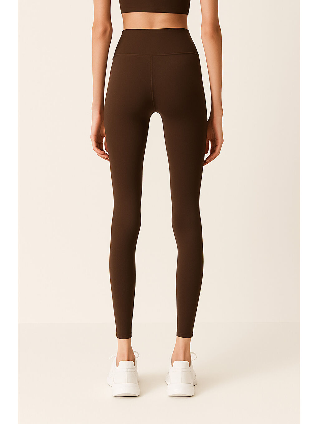 Kahverengi Kadın Yüksek Bel Toparlayıcı Tam Boy Spor Tayt-2
