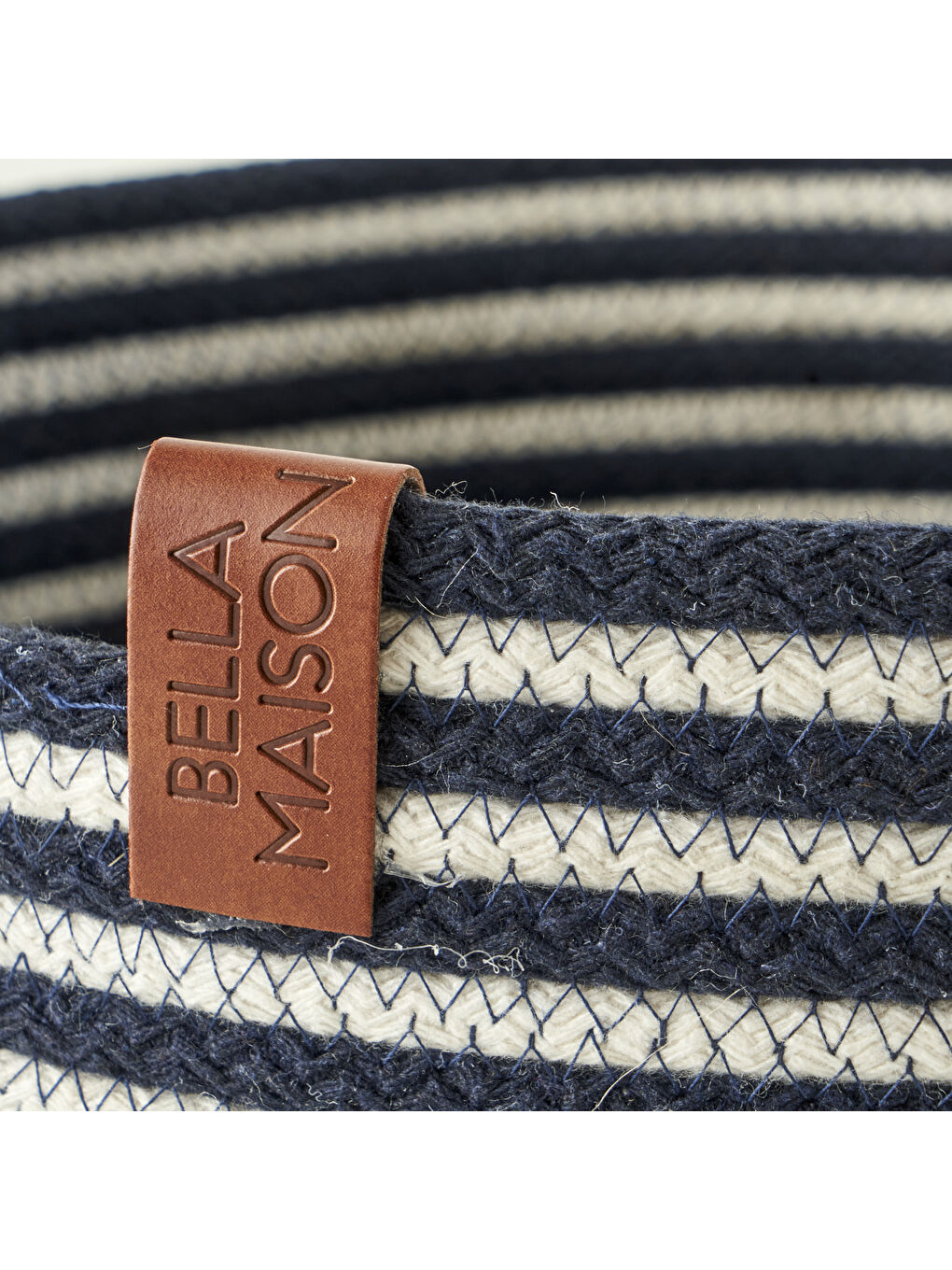 %100 Pamuk Valesa Hasır Kulplu Sepet Lacivert (21x21x11 cm)-1