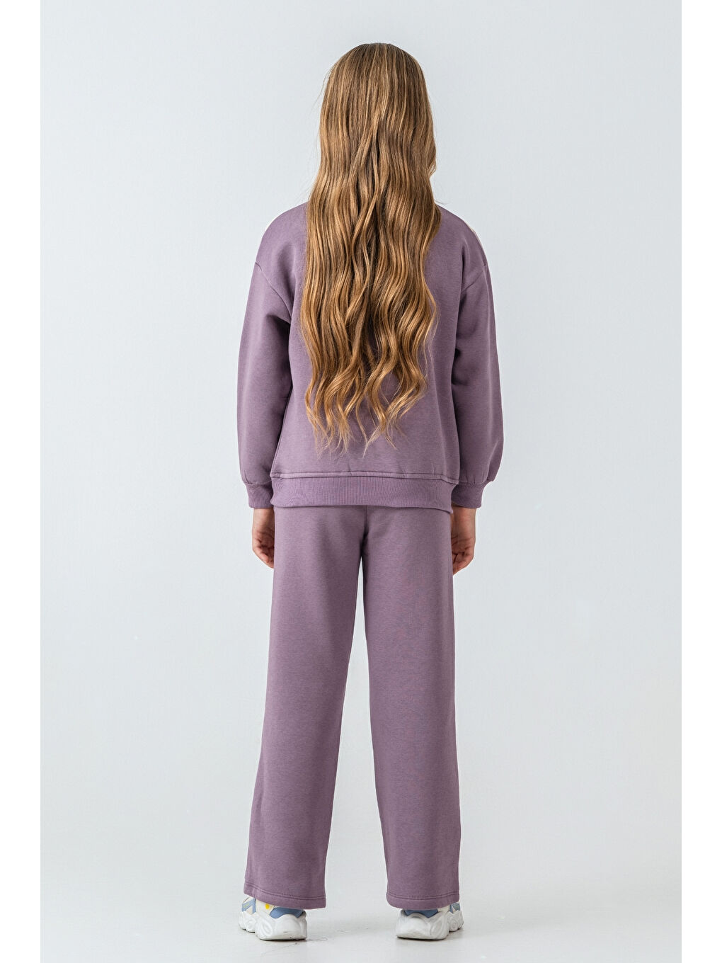 Mor Kız Çocuk Kelebek Detaylı Yarım Fermuarlı 3 İplik Kalın Kışlık Eşofman Takımı Ak4233-4