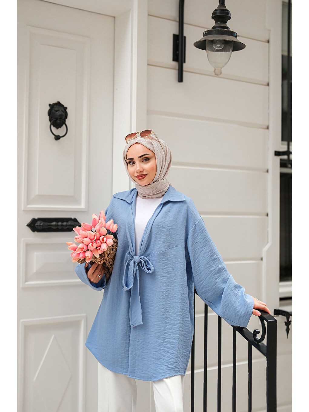 Kadın Önden Bağlamalı Ceket Mavi-2