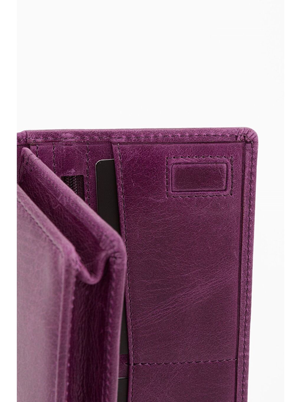 Mor Kutulu Hakiki Deri Ekstra Kartlıklı Crayz Unisex El Portföyü Kartlık Cüzdan-3
