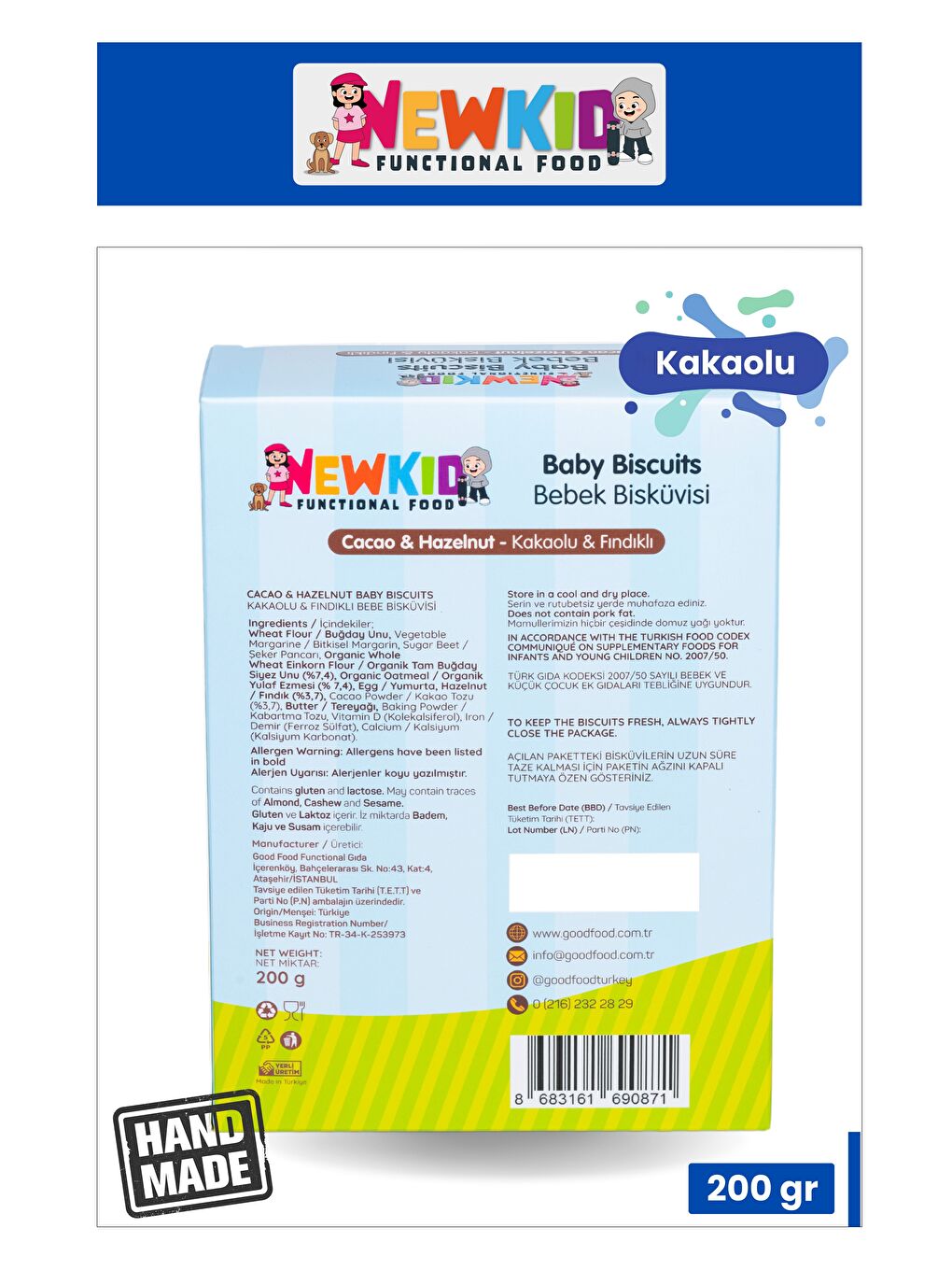 Kakaolu & Fındıklı Bebek Bisküvisi 200 g-1