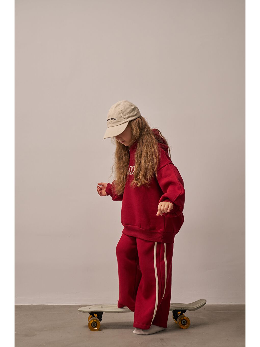 Bordo Hello Nakışlı Alt Üst Takım-1