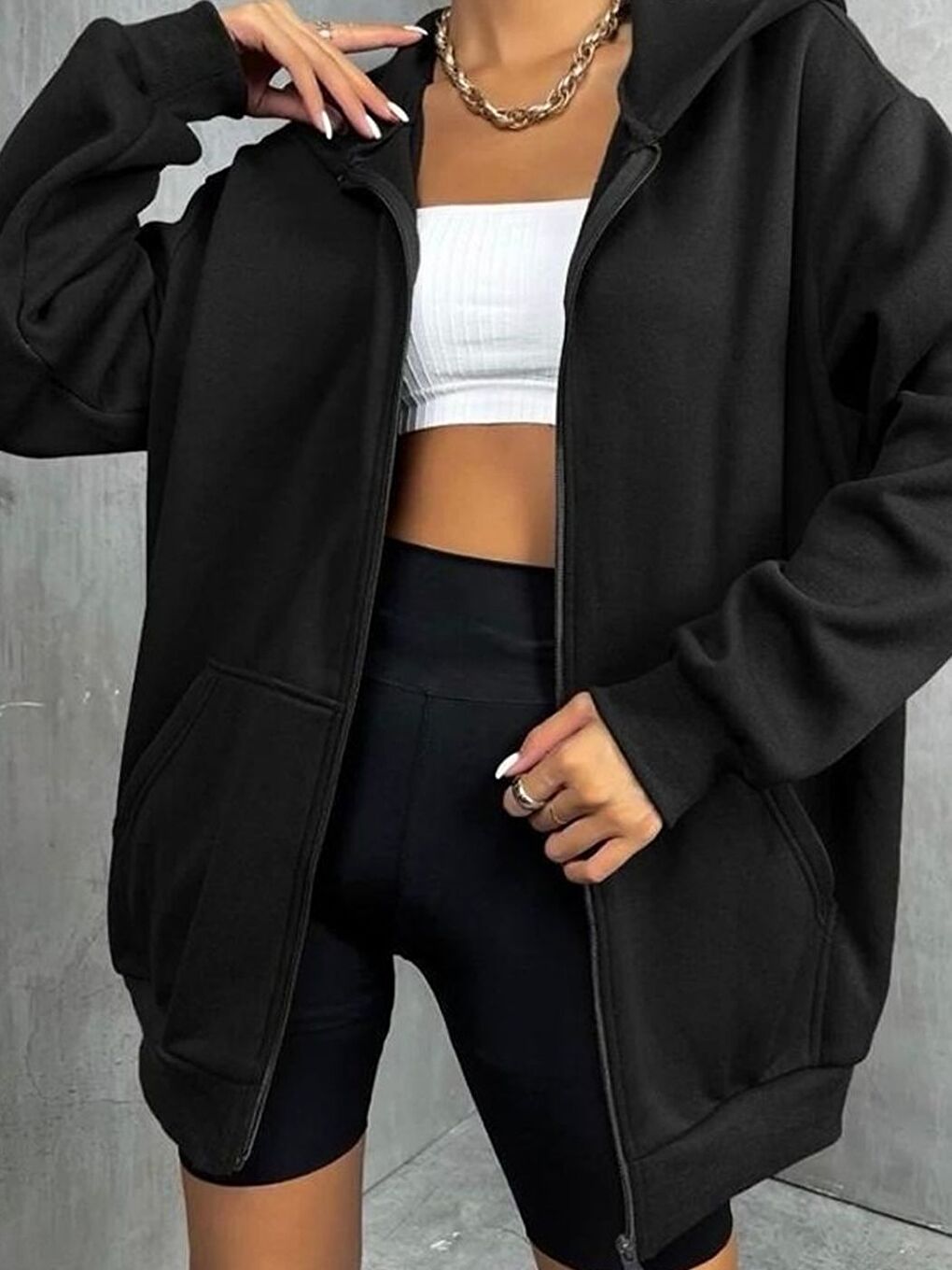 Kadın Siyah Bol Kalıp Rahat Hırka-2