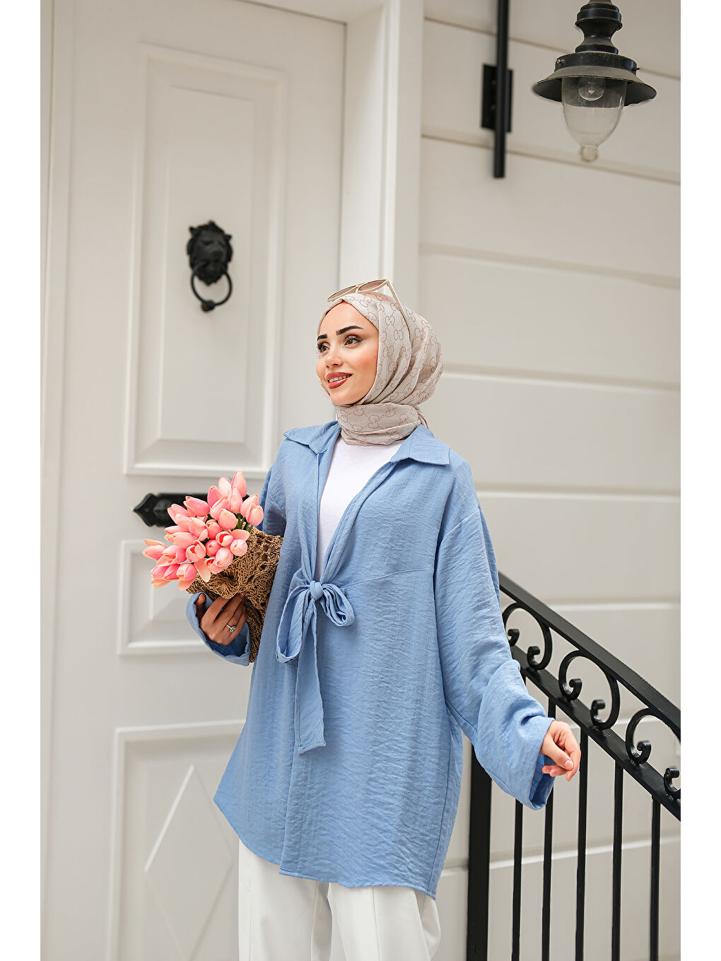 Kadın Önden Bağlamalı Ceket Mavi-3