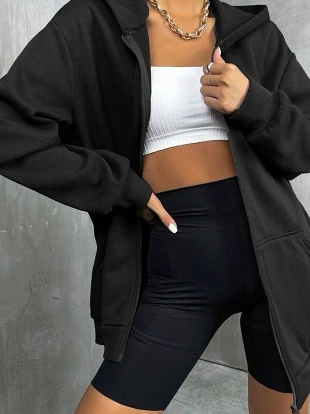 Kadın Siyah Bol Kalıp Rahat Hırka-3