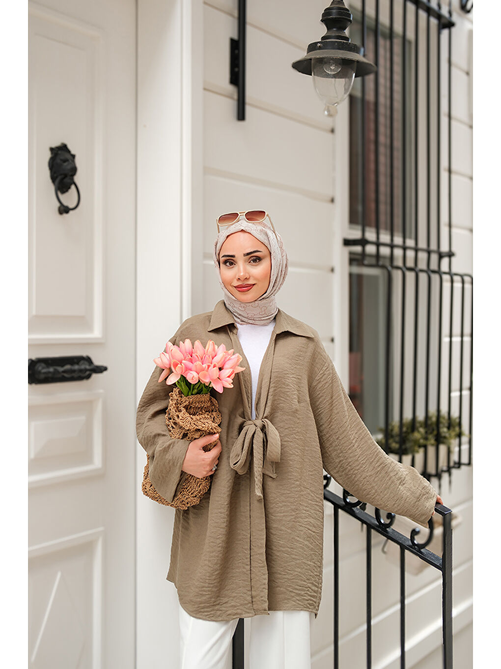 Kadın Önden Bağlamalı Ceket Haki Yeşil