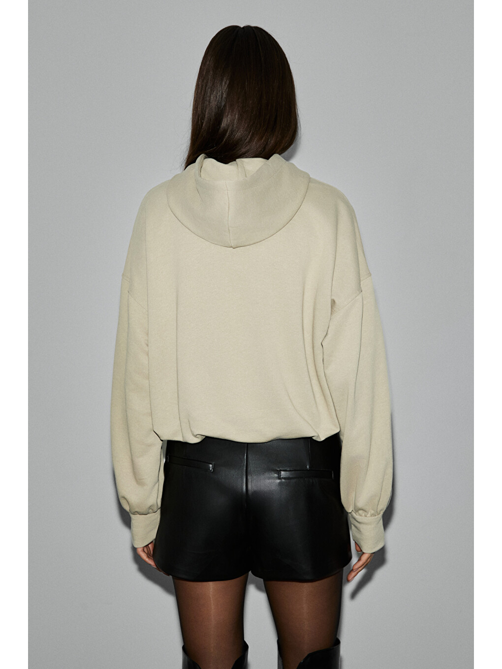 Olvera Kadın Kapüşonlu Etek Ucu Balon Oversize Açık Haki Sweatshirt-4