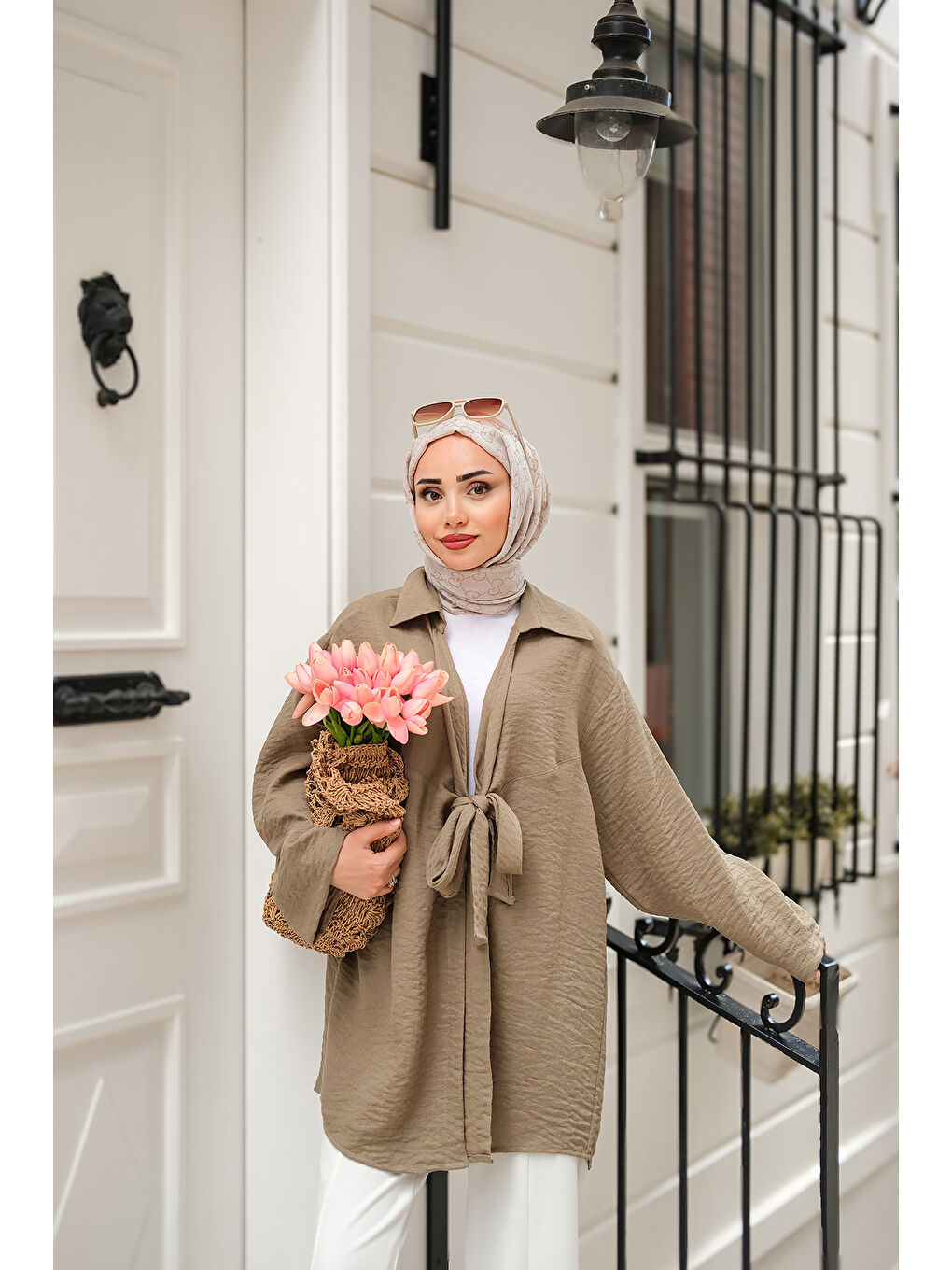 Kadın Önden Bağlamalı Ceket Haki Yeşil-1