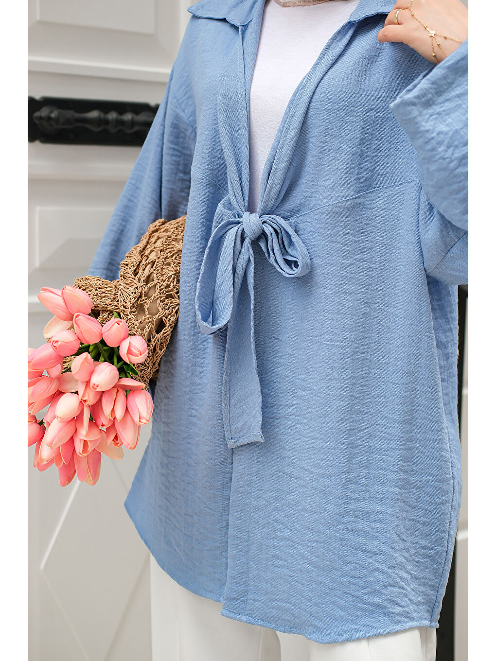 Kadın Önden Bağlamalı Ceket Mavi-4