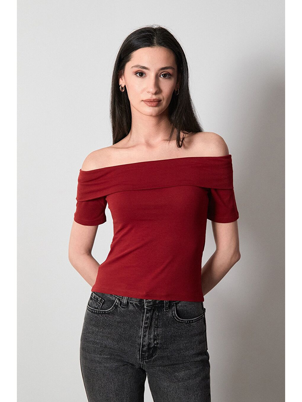 Bordo Basic Madonna Yaka Bluz