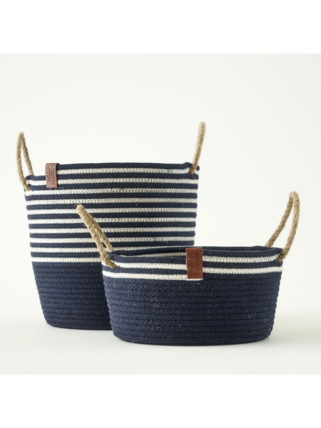 %100 Pamuk Valesa Hasır Kulplu Sepet Lacivert (21x21x23 cm)-4