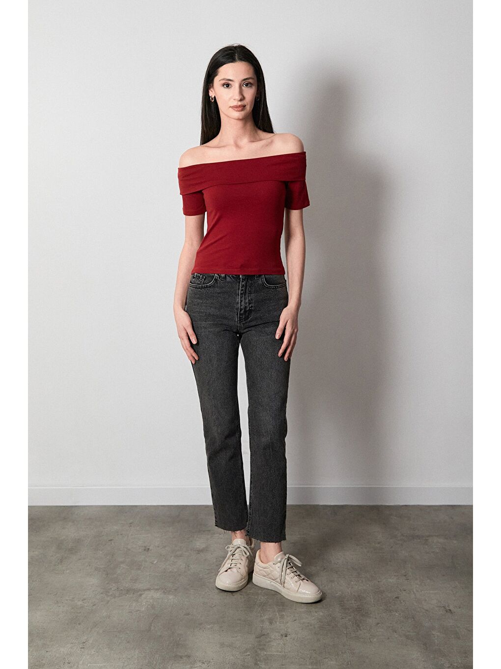 Bordo Basic Madonna Yaka Bluz-1