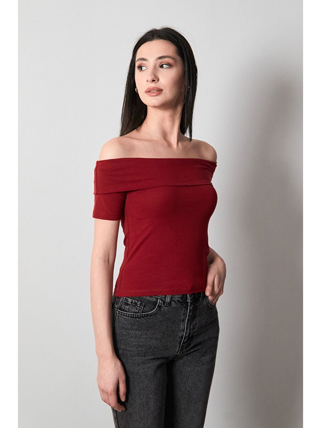 Bordo Basic Madonna Yaka Bluz-2