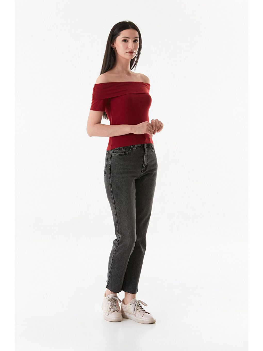 Bordo Basic Madonna Yaka Bluz-3