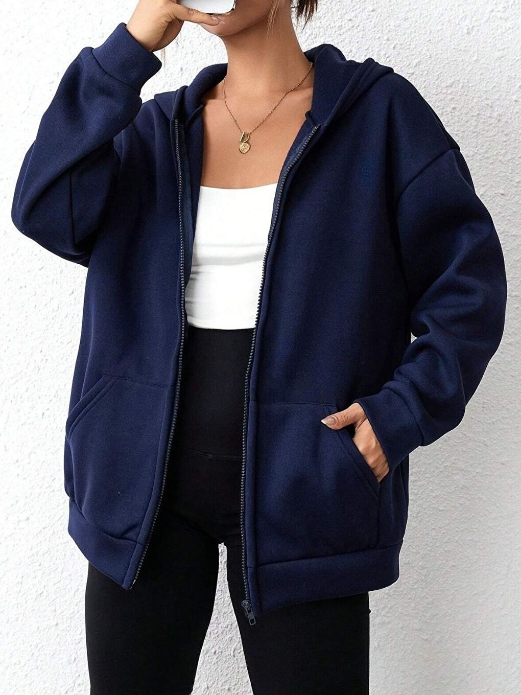 Kadın Lacivert Bol Kalıp Rahat Hırka-1