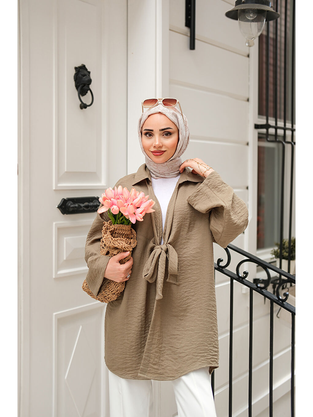 Kadın Önden Bağlamalı Ceket Haki Yeşil-3