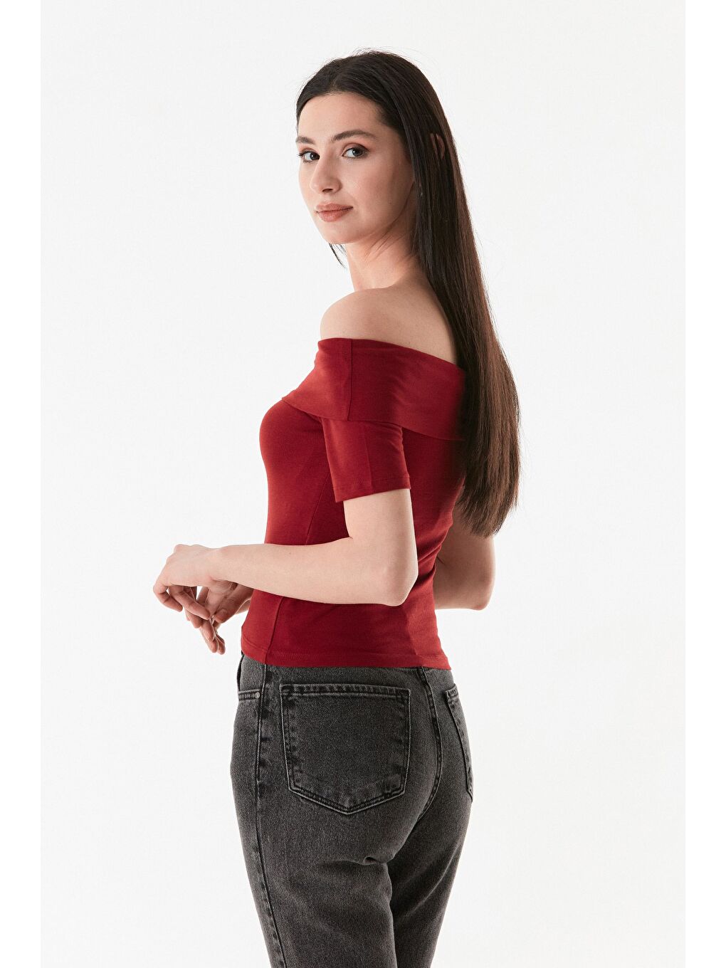 Bordo Basic Madonna Yaka Bluz-4