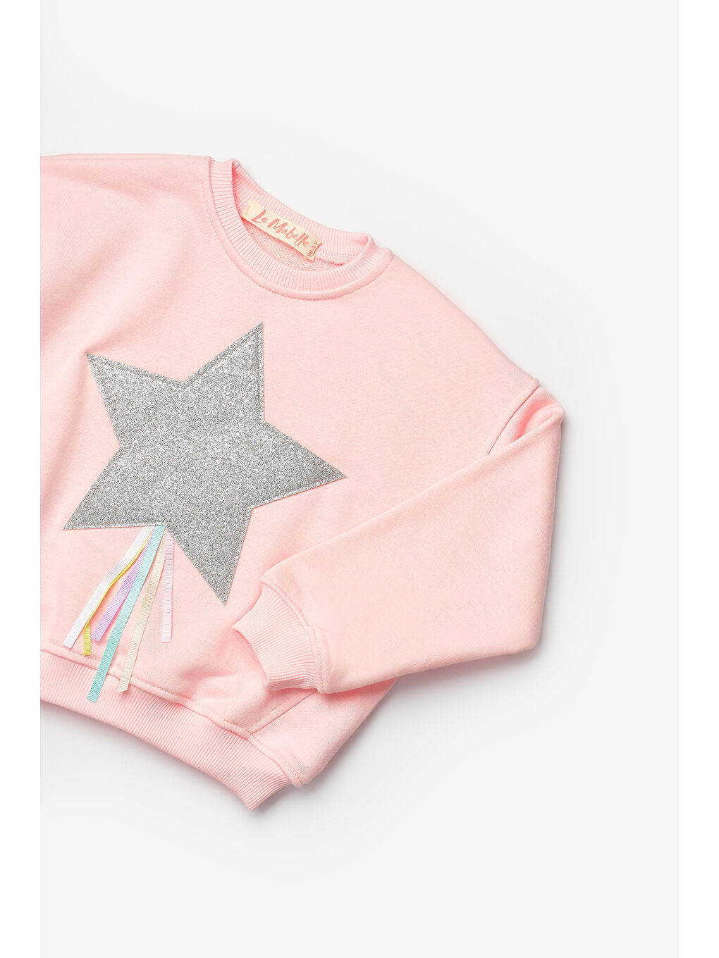 Pembe Yıldız Nakışlı Kurdele Detaylı Kız Çocuk Sweatshirt-2