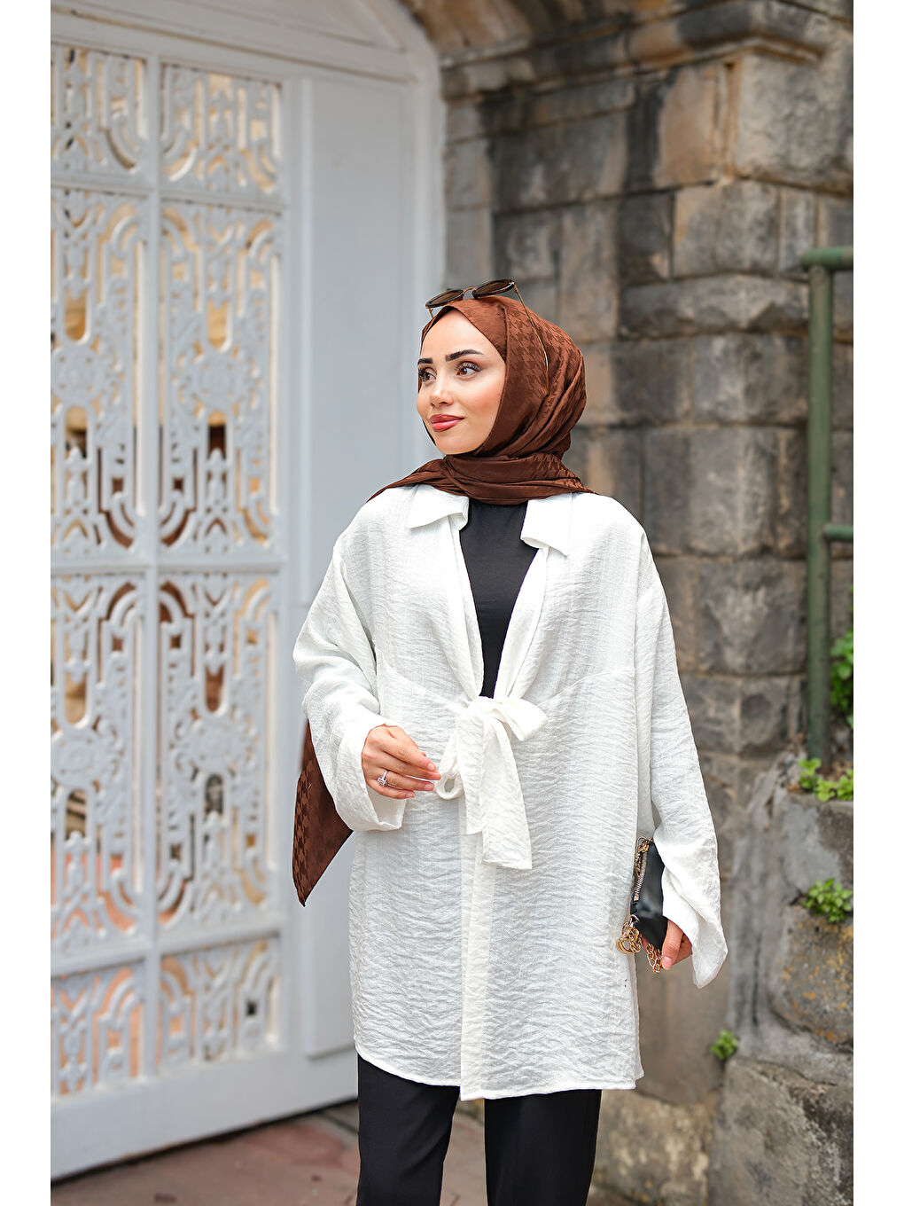 Kadın Önden Bağlamalı Ceket Ekru