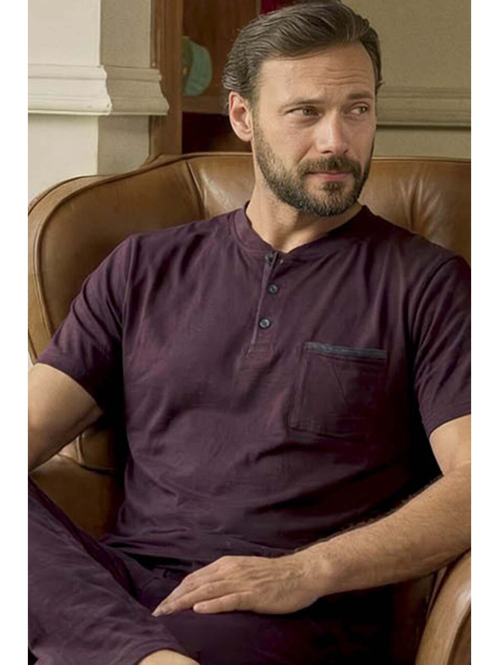 Erkek Kısa Kol Pamuklu Pijama Takımı 260425 Bordo02-3
