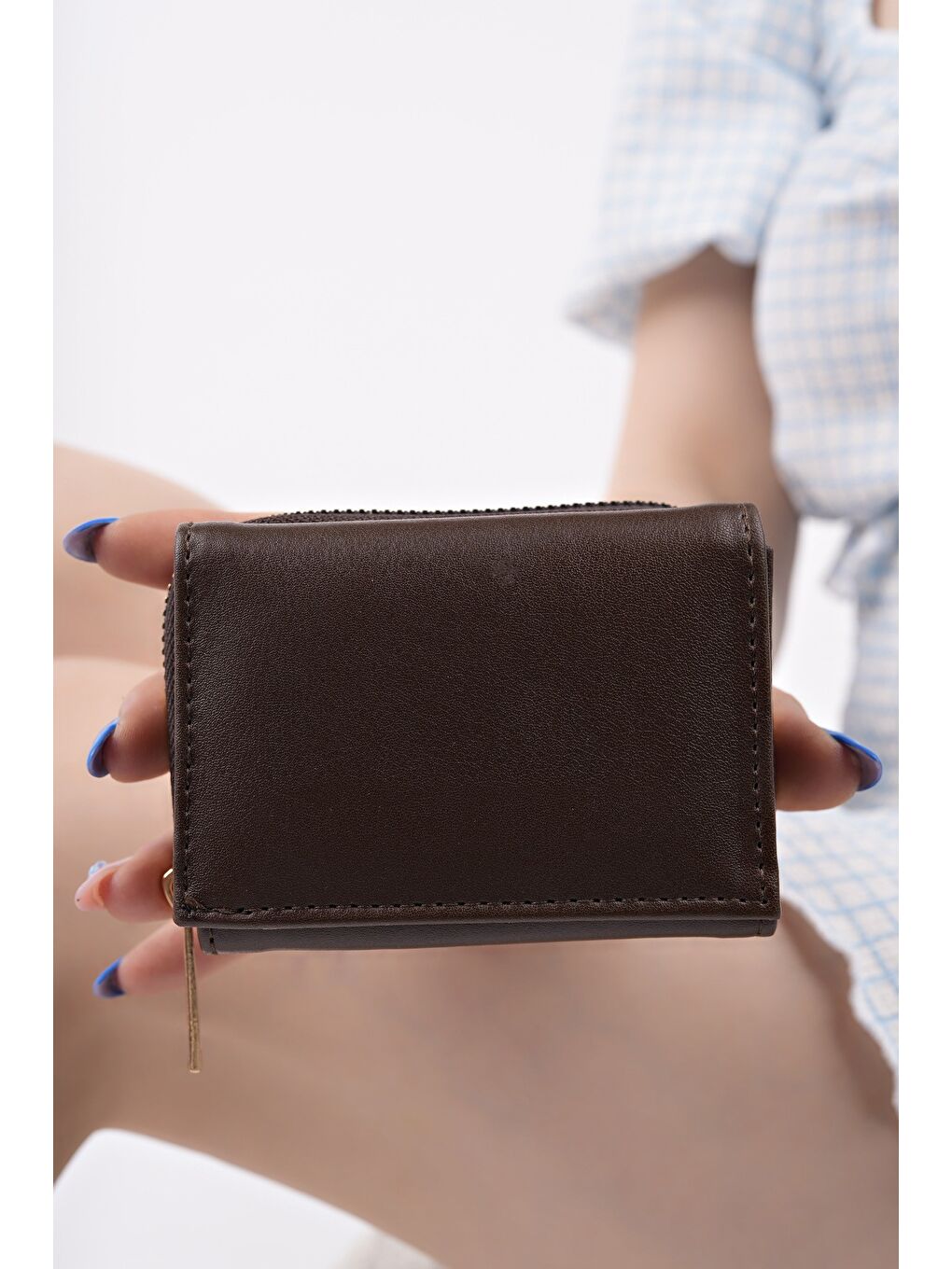 Kahverengi LİTTLE Bozuk & Kağıt Para Bölmeli Fermuarlı Kartlık Kadın Cüzdan-1