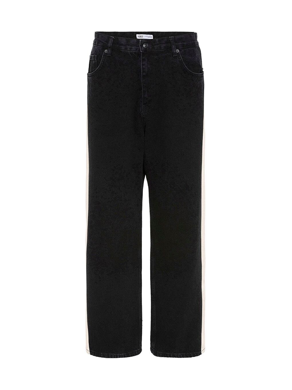 Yan Şeritli Baggy Fit Jean Siyah-1