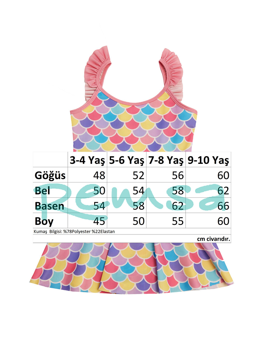 UV Korumalı Askılı Elbise Mayo Kız Çocuk Yüzücü Mayo 5223 Sarı-3