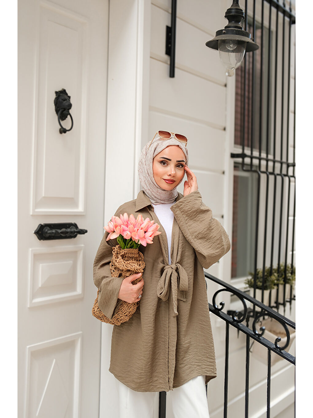 Kadın Önden Bağlamalı Ceket Haki Yeşil-4