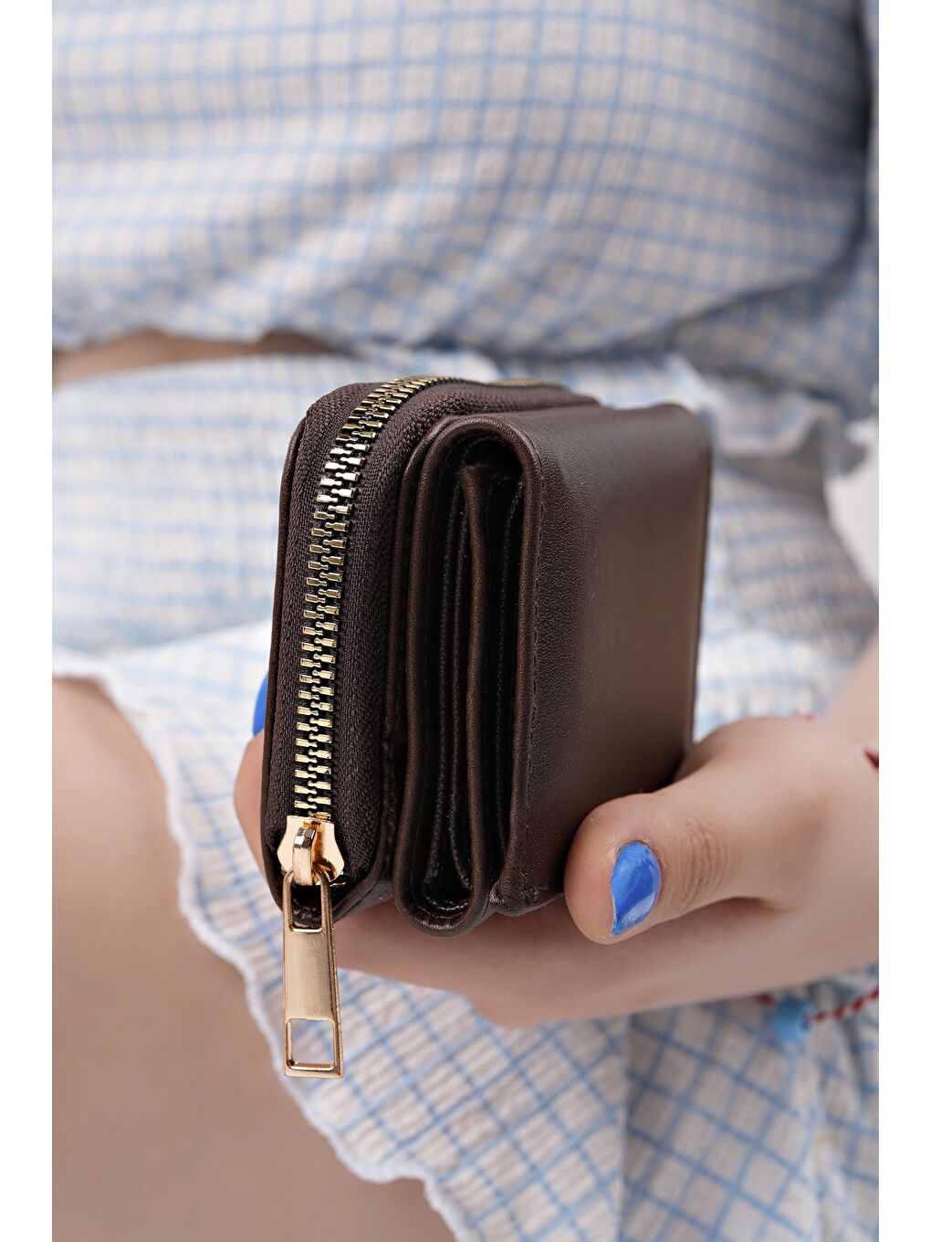 Kahverengi LİTTLE Bozuk & Kağıt Para Bölmeli Fermuarlı Kartlık Kadın Cüzdan-2