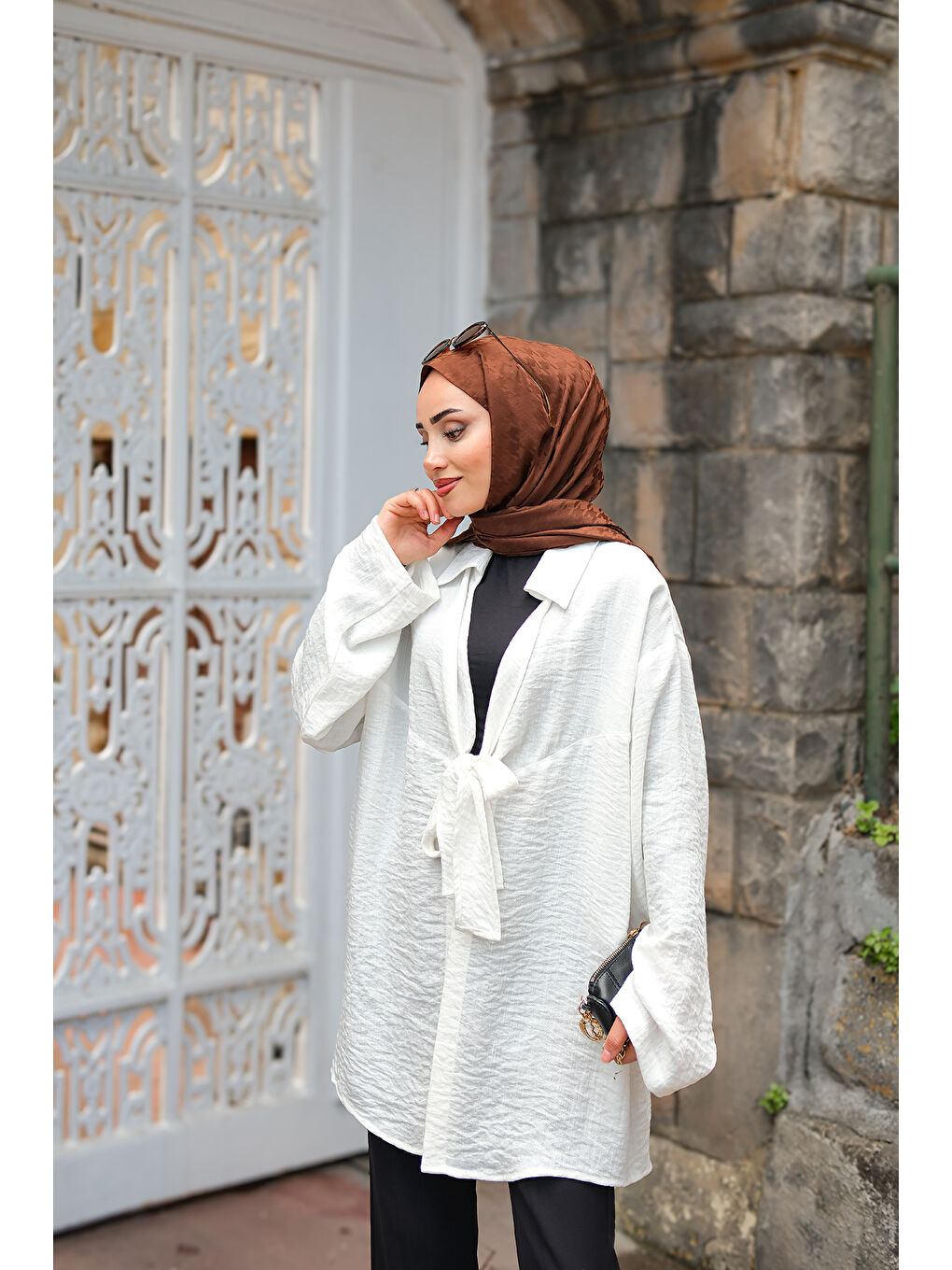 Kadın Önden Bağlamalı Ceket Ekru-1