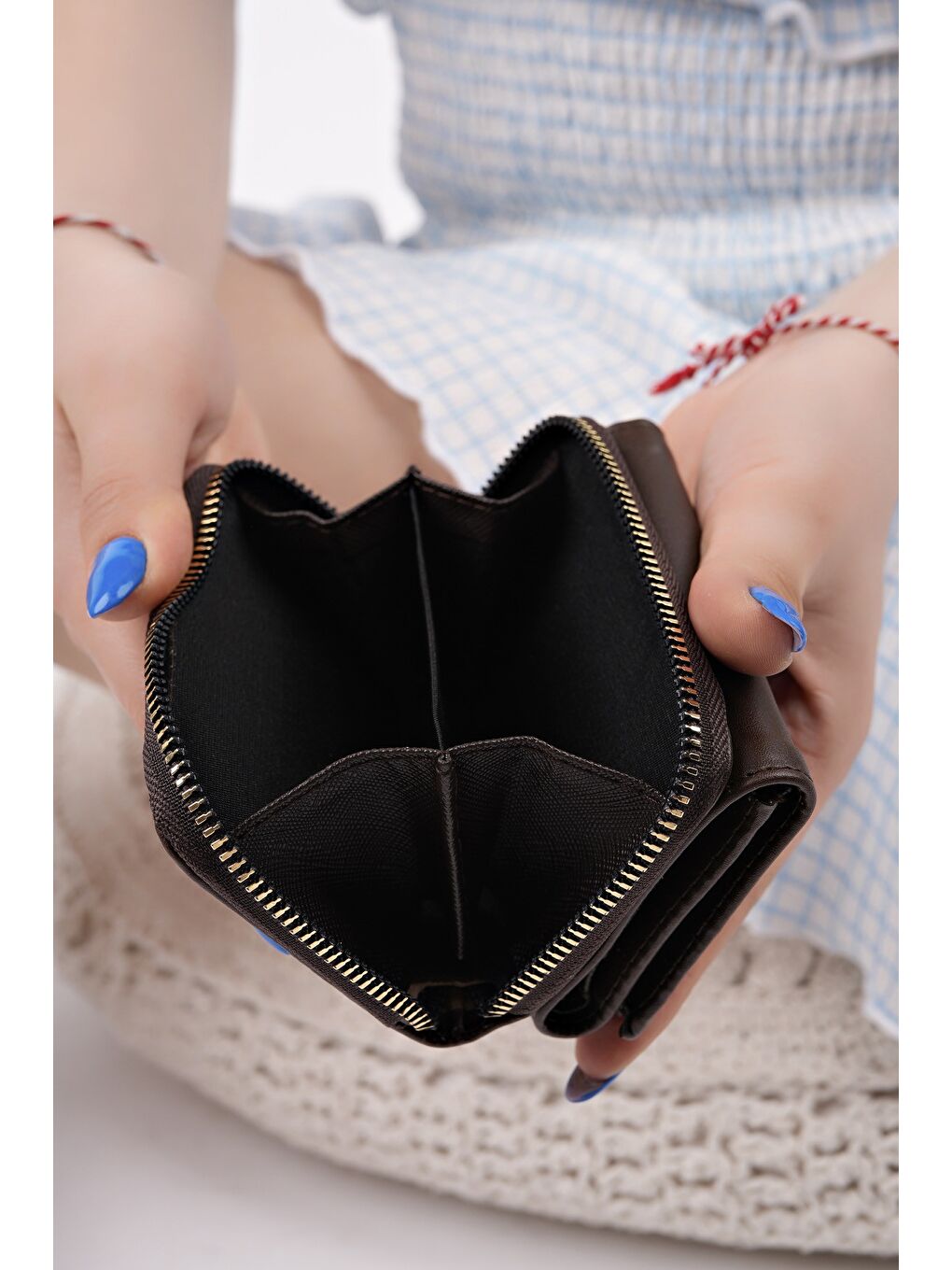 Kahverengi LİTTLE Bozuk & Kağıt Para Bölmeli Fermuarlı Kartlık Kadın Cüzdan-3