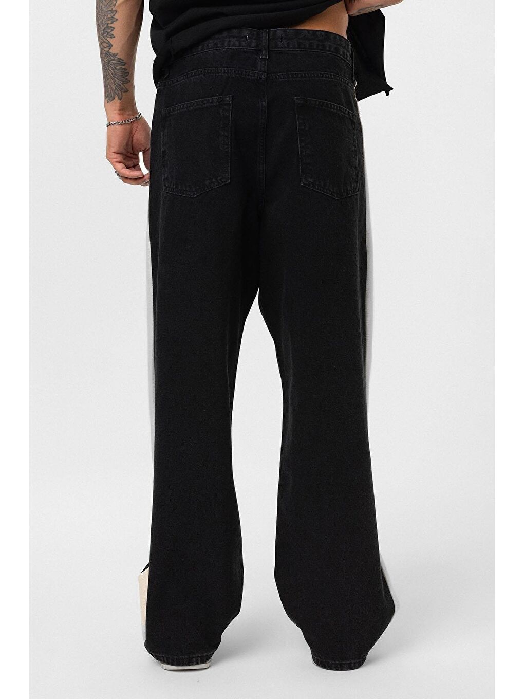 Yan Şeritli Baggy Fit Jean Siyah-5
