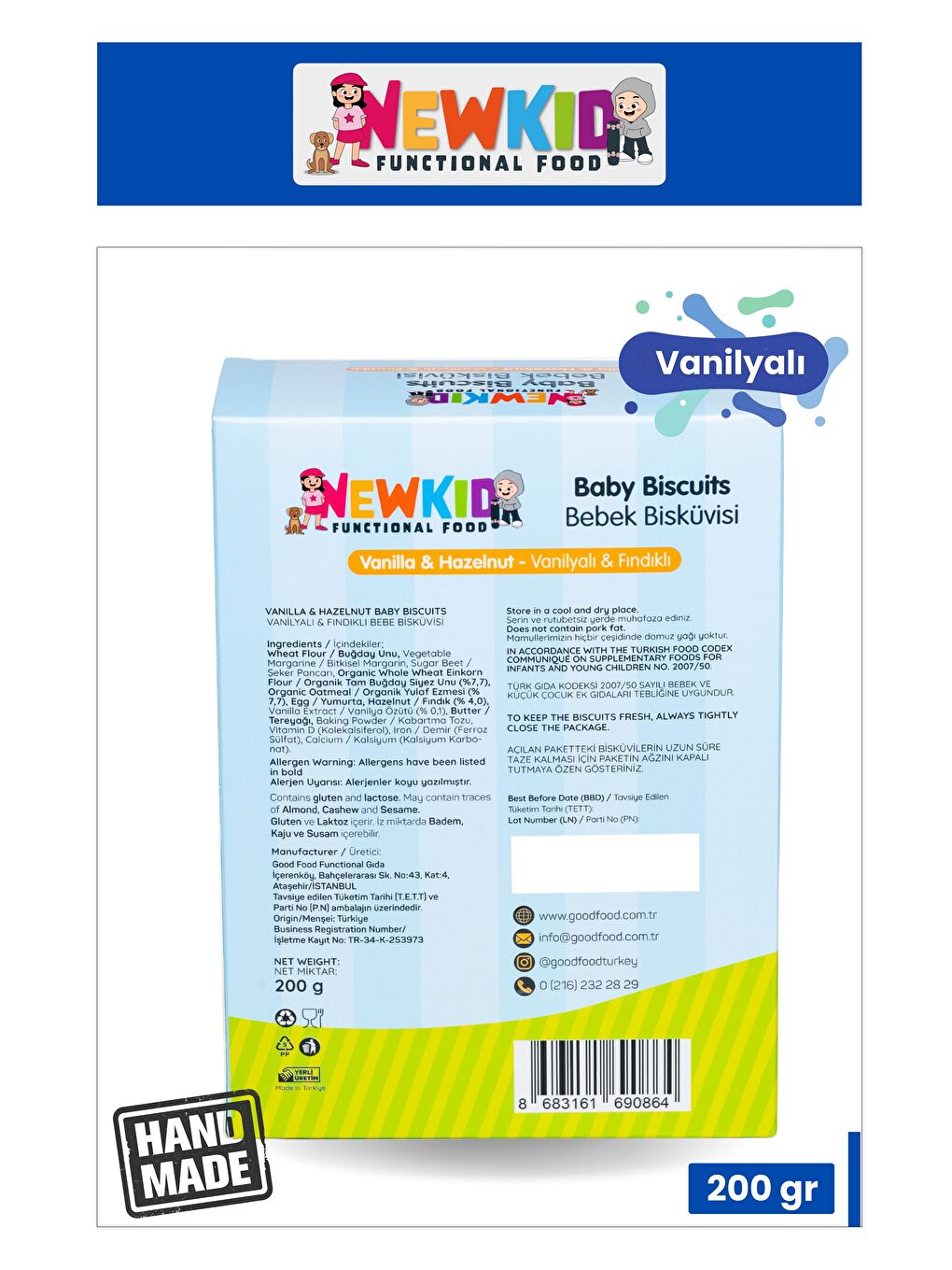 Vanilyalı & Fındıklı Bebek Bisküvisi 200 g-1