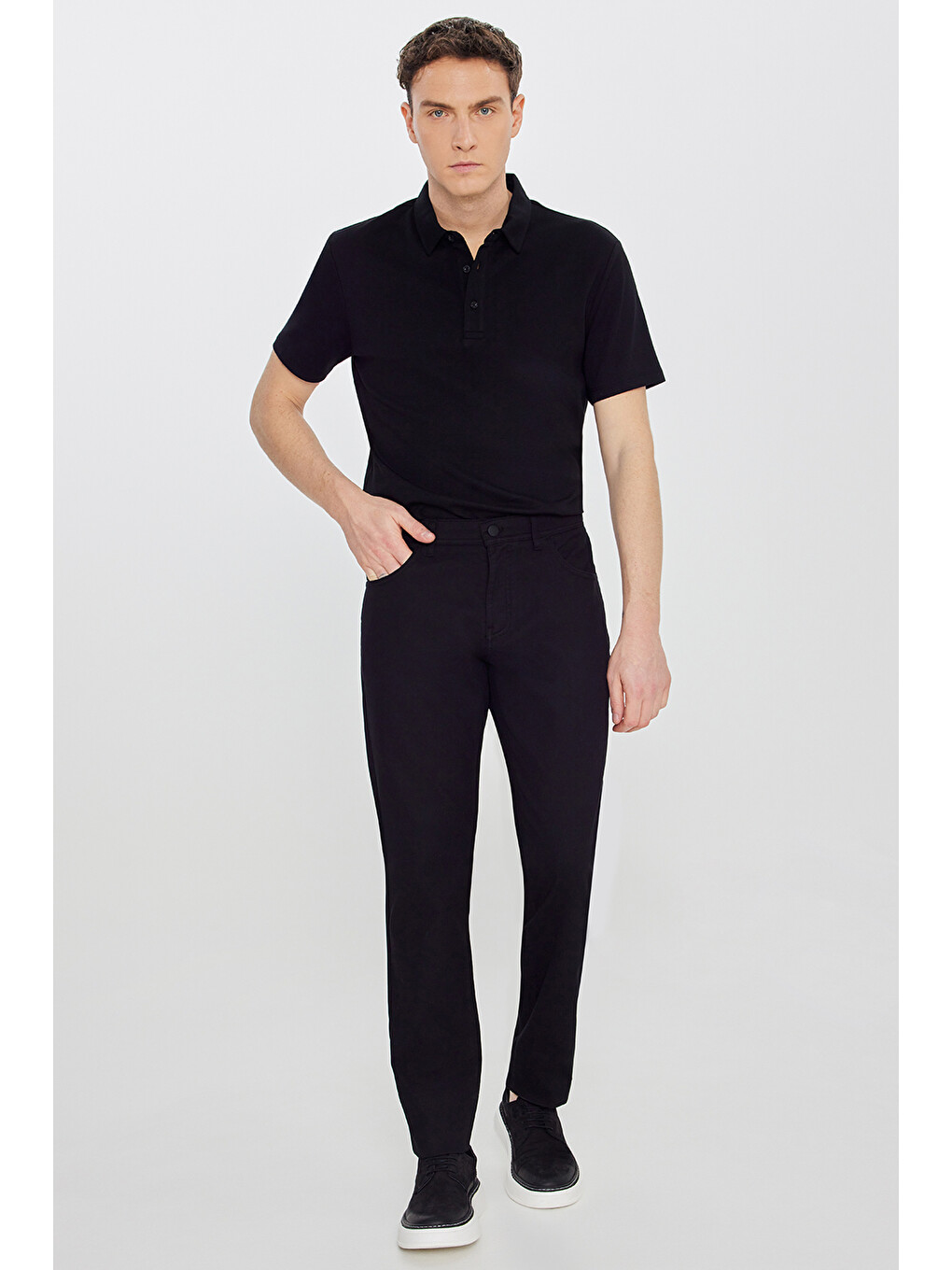 Erkek Siyah Pamuklu Slim Fit Dar Kesim 5 Cepli Armürlü Esnek Pantolon
