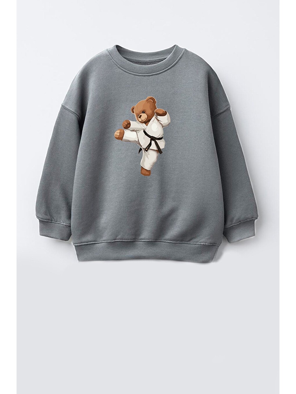 Antrasit Erkek Çocuk Ayıcık Baskılı 3 İplik Kumaş Pamuklu Sweatshirt