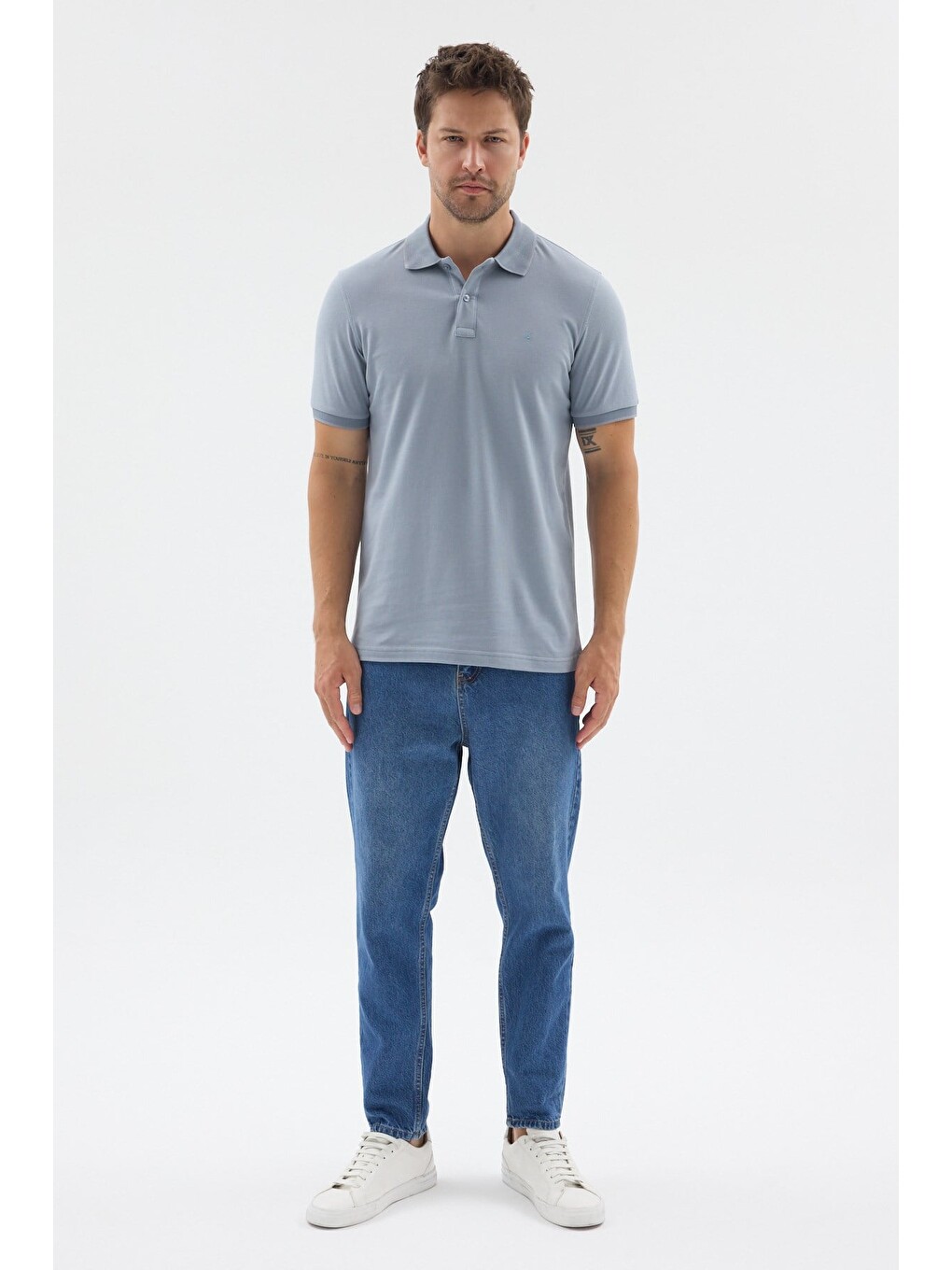 Mavi Polo Yaka Pike Kısa Kol Slim Fit %100 Pamuk Tişört 1011260171-1
