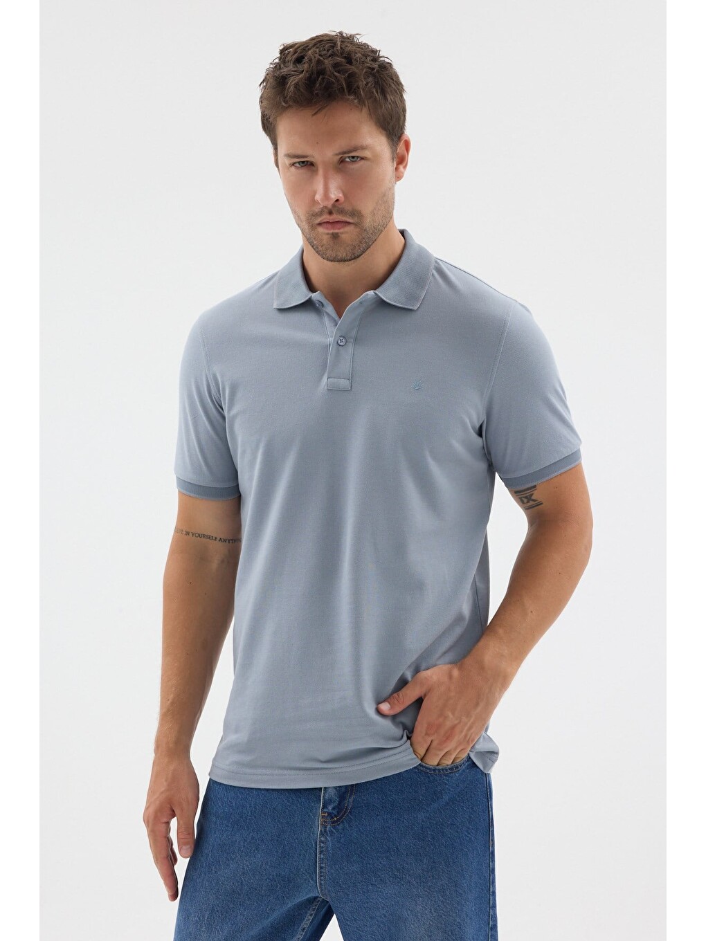 Mavi Polo Yaka Pike Kısa Kol Slim Fit %100 Pamuk Tişört 1011260171-2
