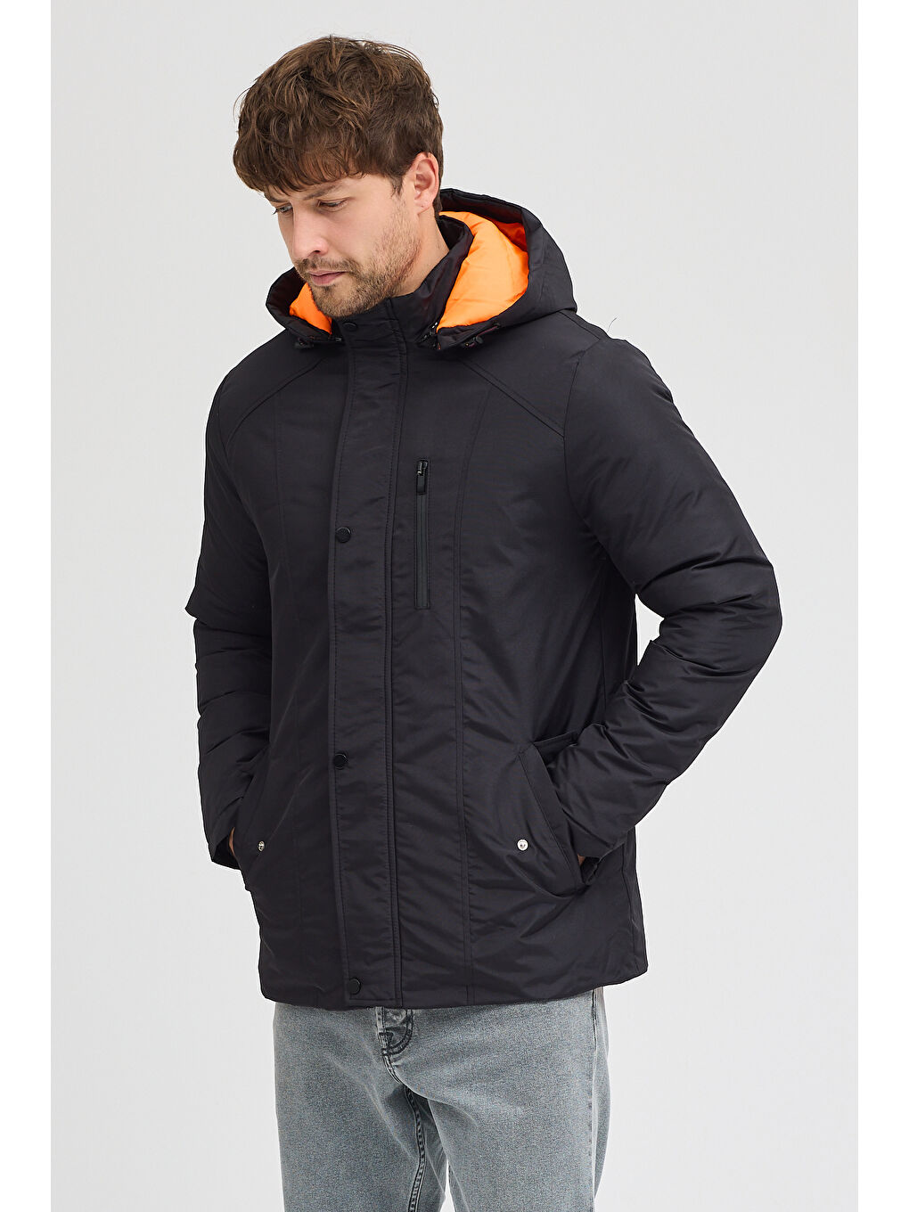 Siyah Erkek Kapüşonlu Mont 720-4