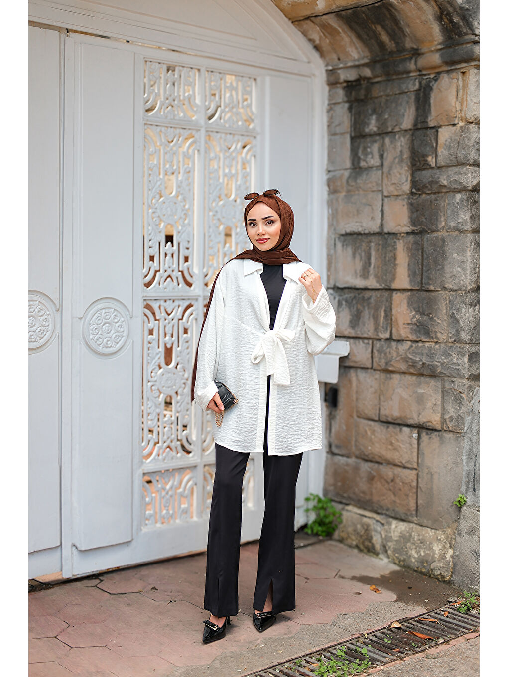 Kadın Önden Bağlamalı Ceket Ekru-4